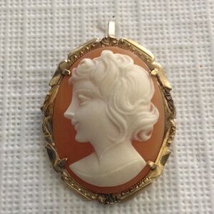 Vintage Cameo Brooch and Pin 14 k gold